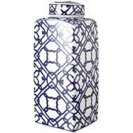 HIROSHI jar with lid h41cm blue/white