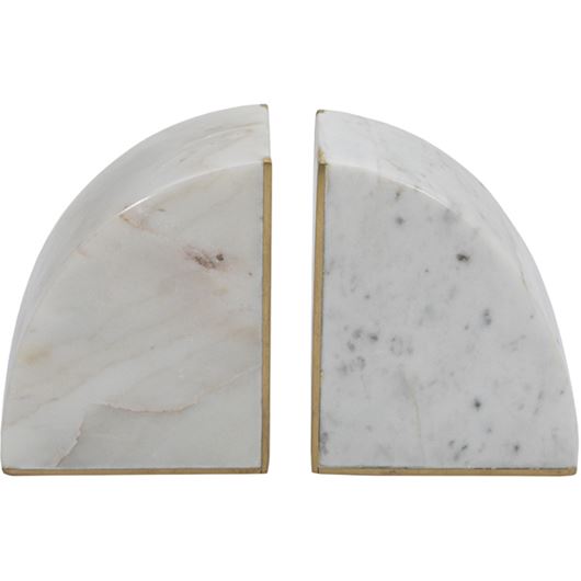 Picture of MARBLE bookends h13cm set of 2 white/gold