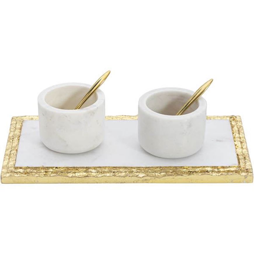 MARBLE condiment set of 5 white/gold