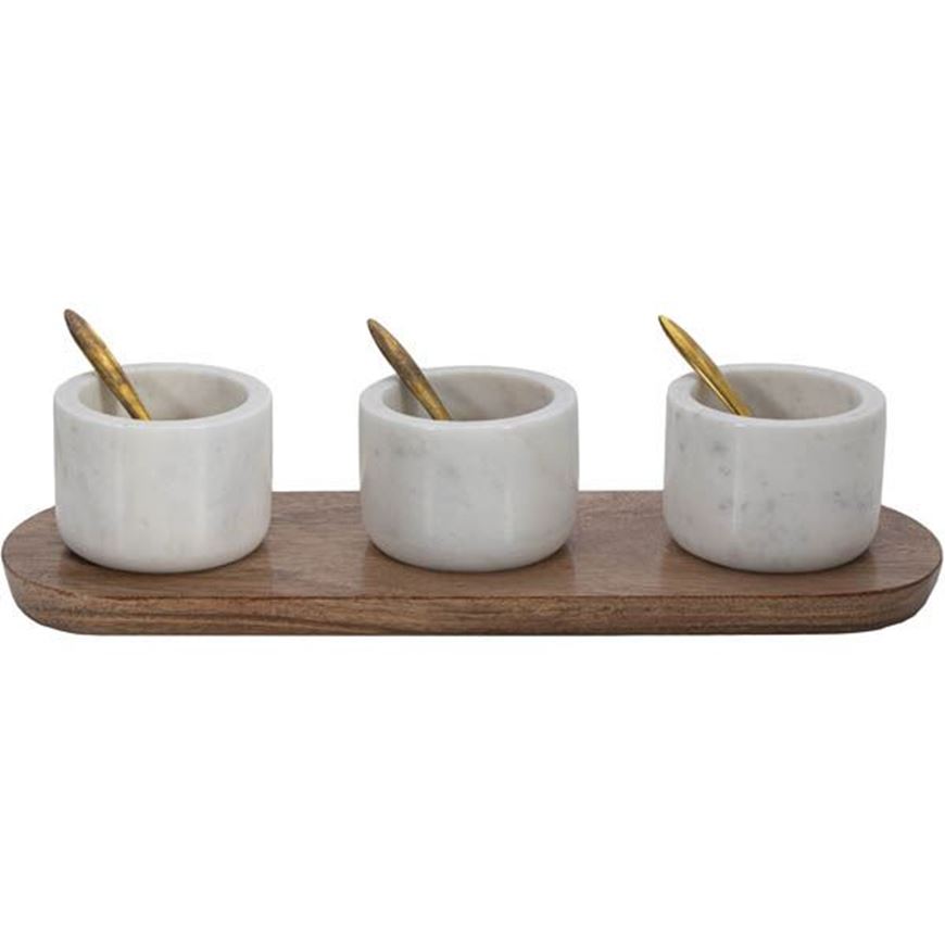 MARBLE condiment set of 7 white/brown