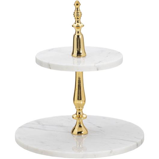 Picture of MARBLE cake stand h33cm white/gold