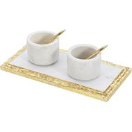 MARBLE condiment set of 5 white/gold