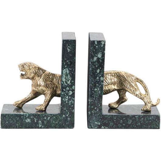 TIGER bookends h18cm set of 2 brass/green